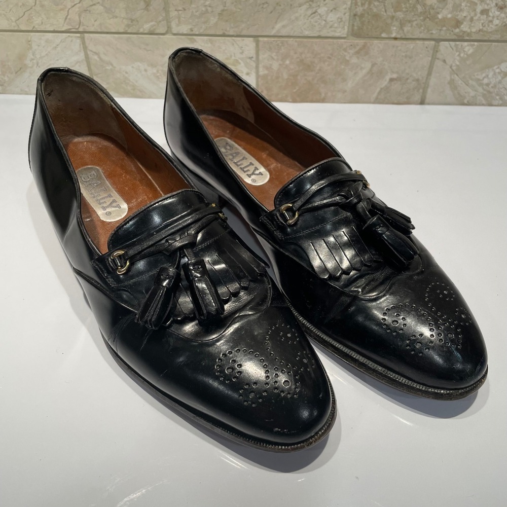 Bally Black Leather Kiltie Tassel Loafers Wingtip Brogue Shoes Italy Women 9 B